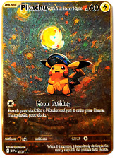 Pokemon Pikachu with the Starry Night Van Gogh Style Gold Metal FunArt Card picture