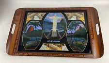 Vintage Butterfly Wing Art Serving Tray From Rio de Janeiro Brazil Circa 1940's picture