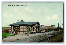 1913 Horse Carriage, Railway, Penn Railroad Station Niles Ohio OH Postcard picture