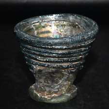 Genuine Iridescent Roman Glass Cup with Trailed Decoration C. 1st-3rd Century AD picture