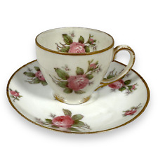 Vintage GDA Limoges Cup & Saucer Roses Porcelain White Pink Floral Gold France picture