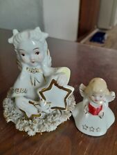 Vintage Blume Japan Christmas Spaghetti Trim Gold Accents Angels (2) Figurines.. picture