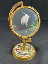 VINTAGE CHINESE EMBROIDERY CRANE, CLOISONNE UNDER GLASS, DOUBLESIDED, 5
