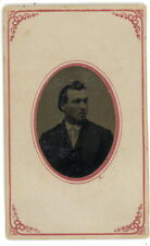 1860s 70s Gem Tintype Goateed Young Man In Suit Paper Frame Excellent Condition picture