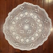 Vintage Round Crochet Lace Tablecloth White Farmhouse Doily Cotton 28