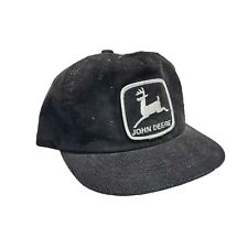 Vintage John Deere Patch Snapback Black Corduroy Swingster Trucker hat picture