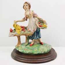 Capodimonte Style Italy Hand Painted Fruit Lady Woman Figure on Wood Base picture
