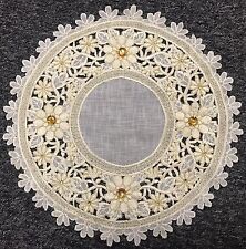 2 Pc Organza 16“ Embroidered Rhine Stones Doily Doilies Beige Gold Wedding Party picture