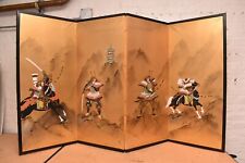 Japanese VTG 4 Panel Folding Screen Asian Byobu Painted Chinese 73x25 DOUBLE sid picture