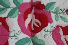 Beautiful Antique Vintage Rose Applique Handmade Quilt Berks PA 1940's picture