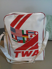 Vintage 1970's TWA Airlines Travel White Bag with Flags - Shoulder Style Vinyl picture