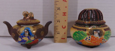 2 Vintage Japanese Satsuma Moriage Hand-Painted Dragon Ware Incense Burners picture
