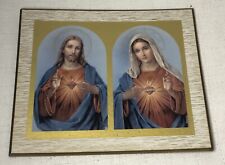 Vintage Jesus Christ Mother Mary Sacred Heart Picture Wall Plaque Catholic 12x10 picture