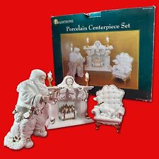 Vtg TRADITIONS Porcelain Christmas Centerpiece Set Santa Fireplace Dog Clock picture