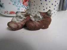 Pair Of Ceramic Old Brown Boot with Two Playful Mice  3 1/4