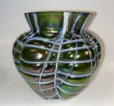 Antique Pallme König & Habel Art Nouveau Iridescent Fadendekor Green Glass Vase picture