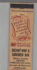 Matchbook Cover - Creamy Whip & Sandwich Bar Clinton, MD picture