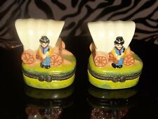 Vintage Trinket Boxes (2) Old West Covered Wagons Frontier EC Hand Painted picture