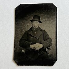 Antique Tintype Photograph Charming Mature Man Great Goatee Hat & Coat picture
