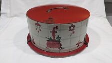 1950s Decoware Metal Cake Carrier With Vintage Kitchen Motif In Red & White CUTE picture