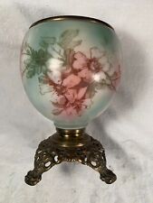 Victorian FLORAL painted Gone with the Wind Banquet Lamp Metal Base c1890s picture