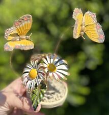 Cloisonné Vintage Butterfly Daisy Brass 6x 5 1/2 Inches Sculpture picture