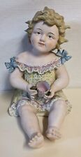 Vintage Giant Bisque Porcelain PIANO BABY HOLDING TEA CUP picture