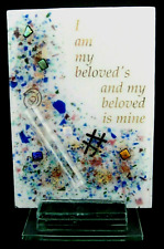 Jewish Wedding Beloved Fused Art Glass Standing Handcrafted Plaque Shard Tube picture