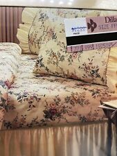 Vtg Martex Full Flat Sheet Ruffle Tan Cream Floral English Country Cottage NEW picture