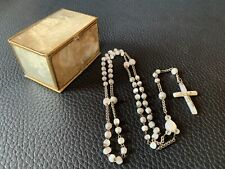 Vintage French MOP Religious Christianity Rosary Necklace Cross Seashell Casket picture