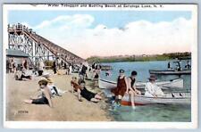 1922 WATER TOBOGGAN RIDE BATHING BEACH SARATOGA LAKE BOATS NEW YORK POSTCARD picture