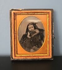 Antique Daguerrotype Photo in Frame Young Baby Girl In Summer Dress  picture