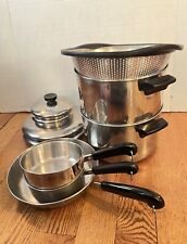 Vintage REVERE WARE TRI PLY Disc Bottom 10 PC Stainless Pots Pan Strainer Lids picture