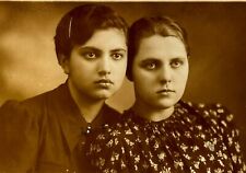 1939 Two Pretty Young Women Bella and Tala Girls Hugs Vintage B&W Snapshot picture