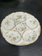 Antique Theodore Haviland Limoges Oyster Plate Soft Green Roses Gold Trim picture