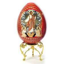 Red Easter Egg Resurrection of Christ Hand made Gold metal Stand Easter Gift picture