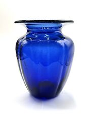 Cobalt Blue Handblown Ribbed Vase Artist Signed S T Phillips picture