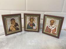 Triptych Folding Russian Orthodox Icon Mother Of God, Savior Jesus,St Nicholas picture