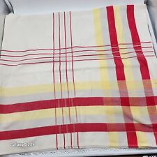 Vintage Simtex Tablecloth White Red Yellow Stripe Plaid Cottage USA 50