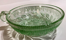 1930’s Teal-Green Uranium Glass Nappy Bowl Diamond Band Floral Pattern 5.5