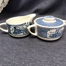 VINTAGE CREAMER AND SUGAR BOWL CREAM CURRIER & IVES ROYAL CHINA picture
