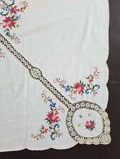 Vintage Hand Embroidered Tablecloth Exquisite Antique Linen 251x167cm picture