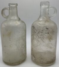 Vintage Pair Of Clear Glass Bottles With Handles Vinegar  picture