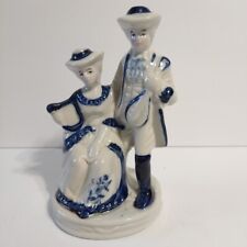 Vintage Blue & White Porcelain Figurine Victorian Couple w/Musical Instruments picture