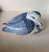 Vintage Maitland-Smith Handpainted Blue and White Porcelain Duck Figurine picture