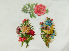 Antique 1890 Victorian Die Cut Scrap Flowers Lot Thistle, Carnations V648 picture