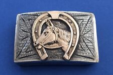 Rare Antique Vintage 1930s Sterling Silver Gold Old Mexico Horseshoe Belt Buckle picture