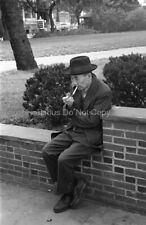1966 Film NEGATIVE View of Asian Man Sitting on Brick Wall Smoking Pipe Boston picture