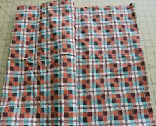 3206 1/2 yd antique 1950's cotton fabric, printed multicolor plaid, checkerboard picture