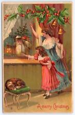 1910's SANTA CLAUS BROWN COAT MERRY CHRISTMAS EMBOSSED GERMANY ANTIQUE POSTCARD picture